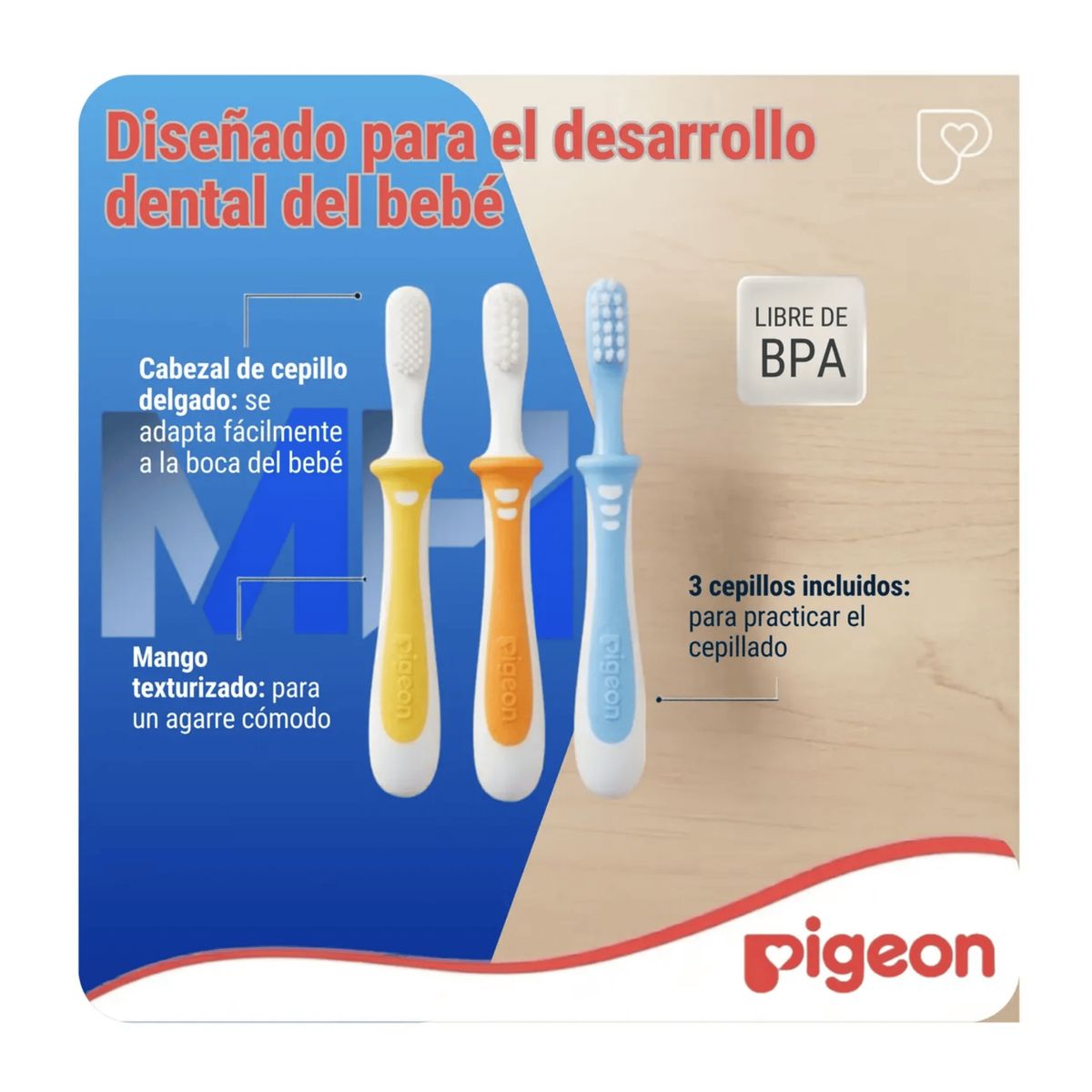PIGEON - Set De Cepillos Dentales Aprendizaje Pigeon 3 Etapas  Bebe Multicolor