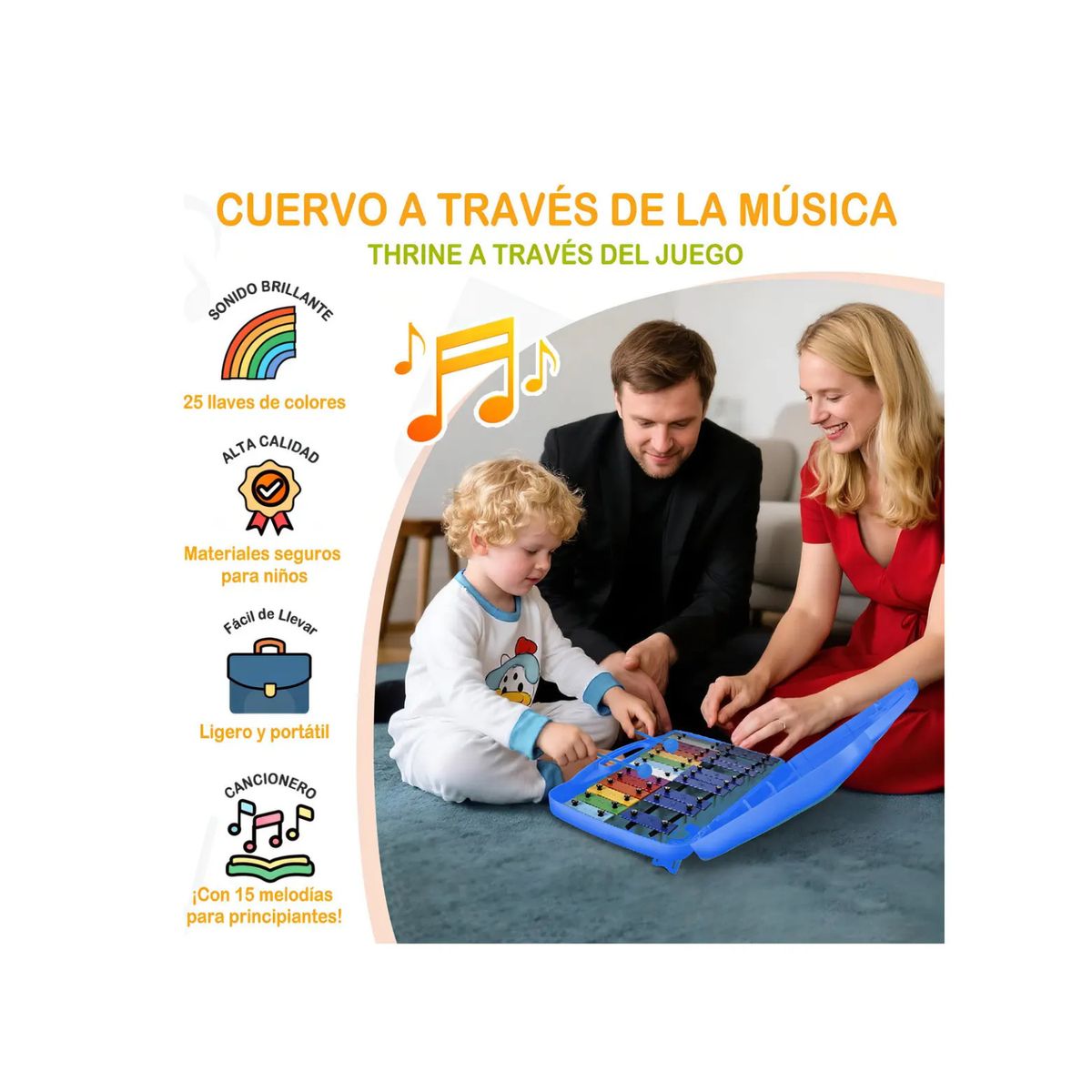 GENERICO - Metalófono Cromático Infantil 25 Notas Xilófono con Maleta de Transporte y Baquetas - Azul