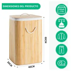 GENERICO - Canasto Cesto Ropa Sucia Pleglable Look Bambu Grande Tapa