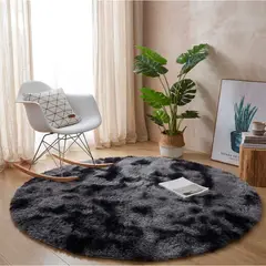 GENERICO - Alfombra Redonda Peluda Tamaño 150 CM Color Negro Jaspeado