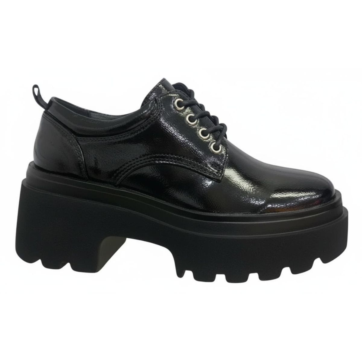 POZATINI - Zapatón de Charol Negro  Zapatos negros brillantes plataforma