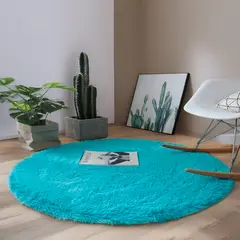 GENERICO - Alfombra Redonda Peluda Tamaño 150 CM Color Celeste