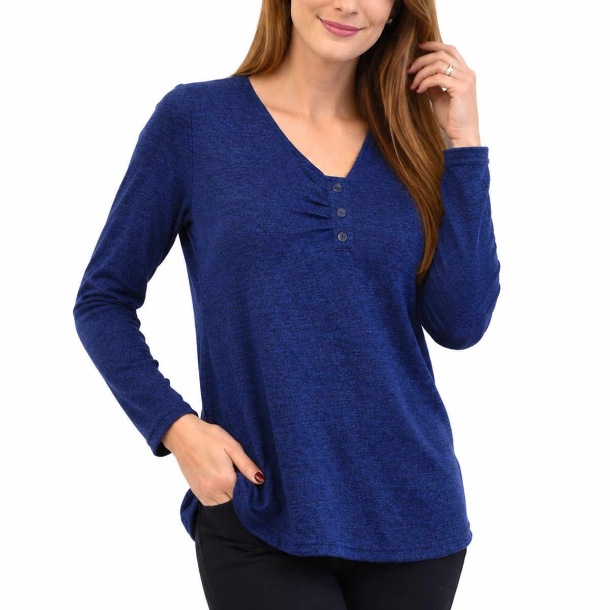 MAGENTA WOMAN - Polera 11 Lanilla Lisa Azul