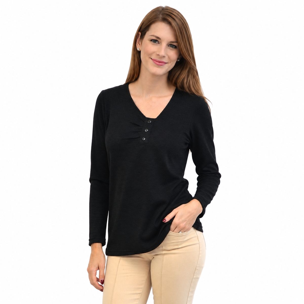 MAGENTA WOMAN - Polera 11 Lanilla Lisa Negra