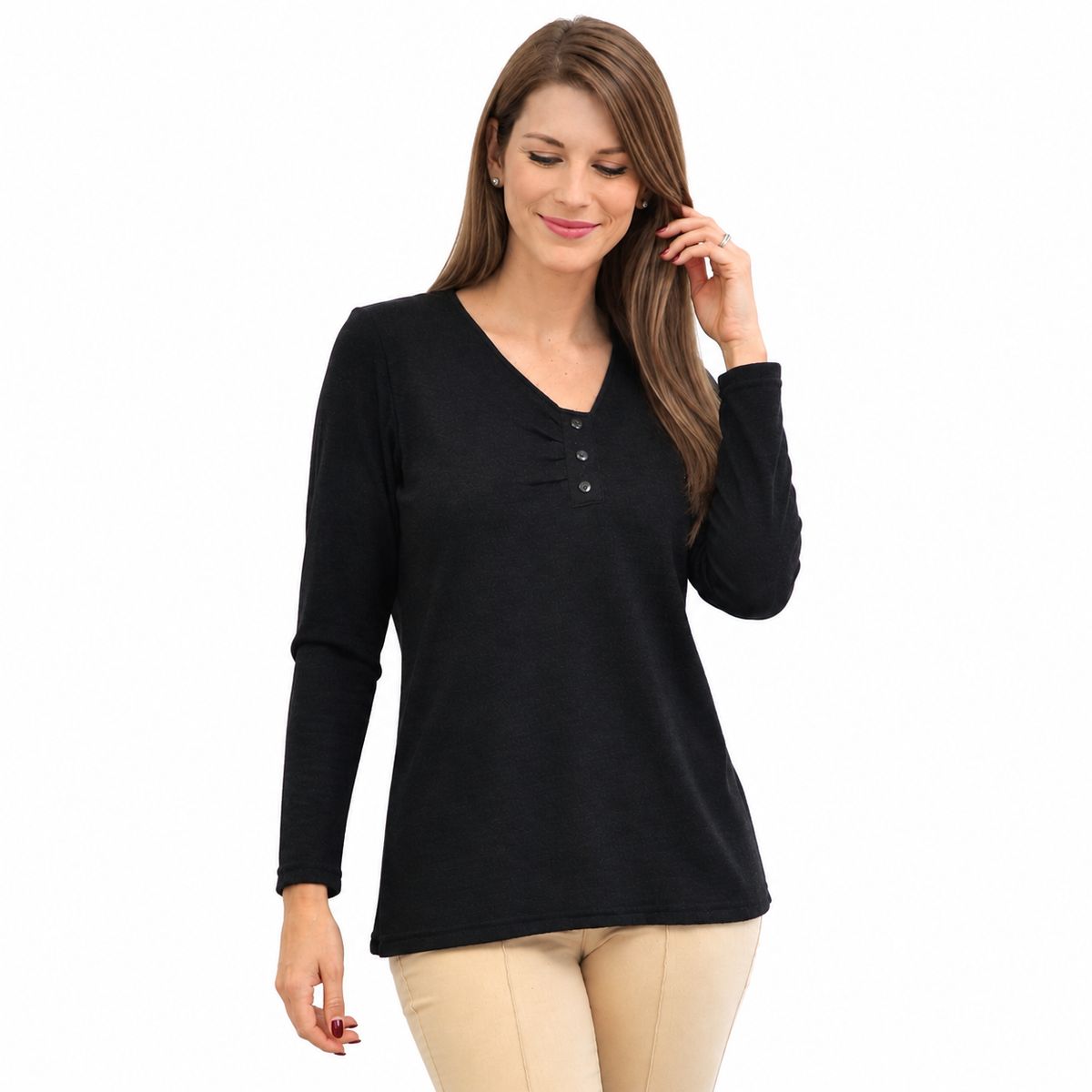 MAGENTA WOMAN - Polera 11 Lanilla Lisa Negra