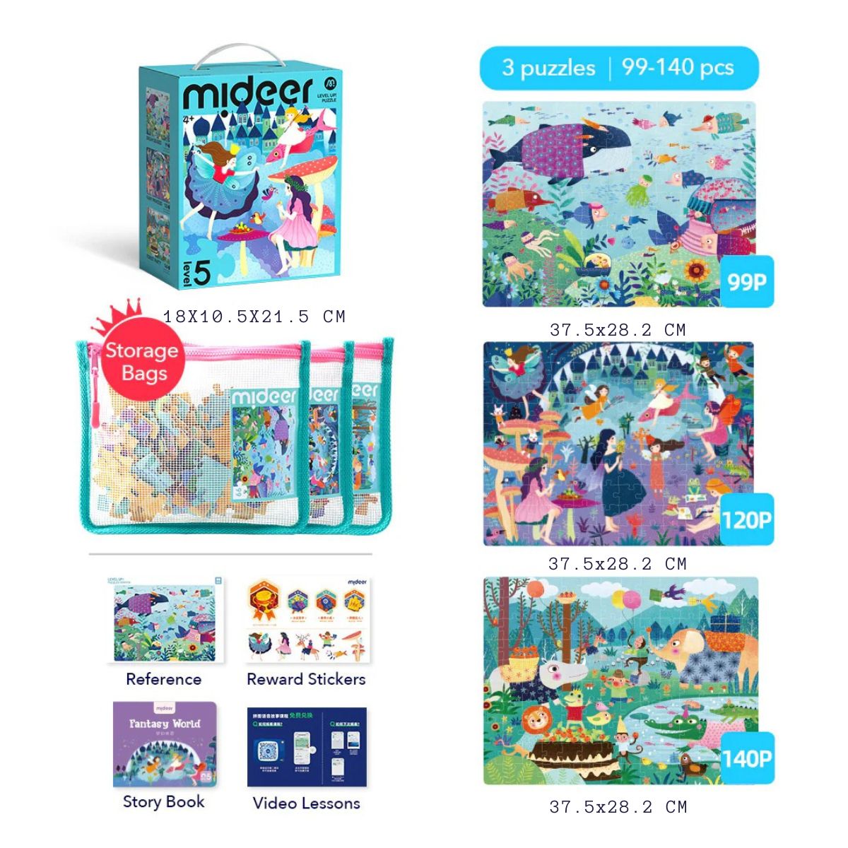 MIDEER - Mideer Puzzle Progresivo Mundo de Fantasía 3 en 1
