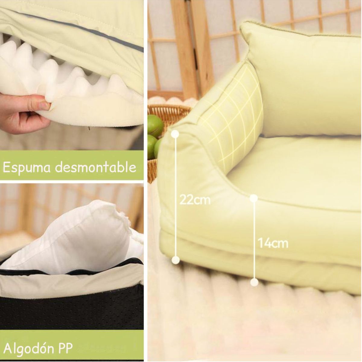 KIDSCOOL - Cama Sofá Impermeable Para Mascotas Beige Talla S
