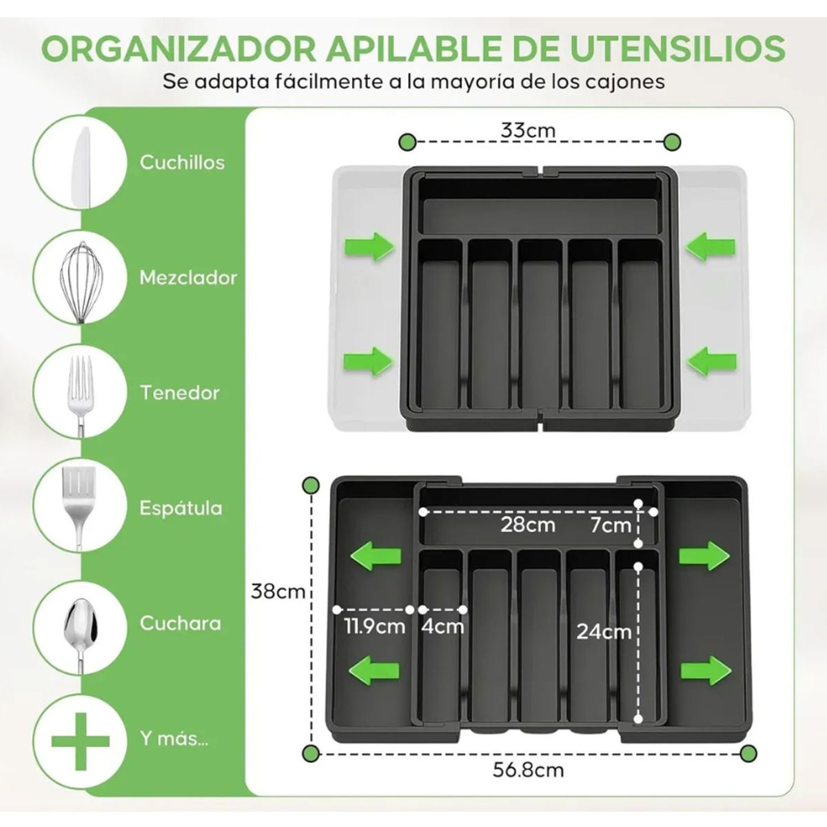 GENERICO - Organizador De Cubiertos Utensilios Compartimento 8 puestos