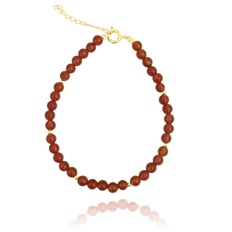 Pulsera Cornalina Redondo 4mm Enchapado Oro 18K Rojo TALLA UNICA