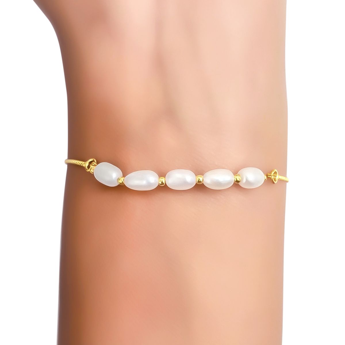 COGGIOLA - Pulsera Perla De Río Veneciana Enchapado Oro 18K Adaptable