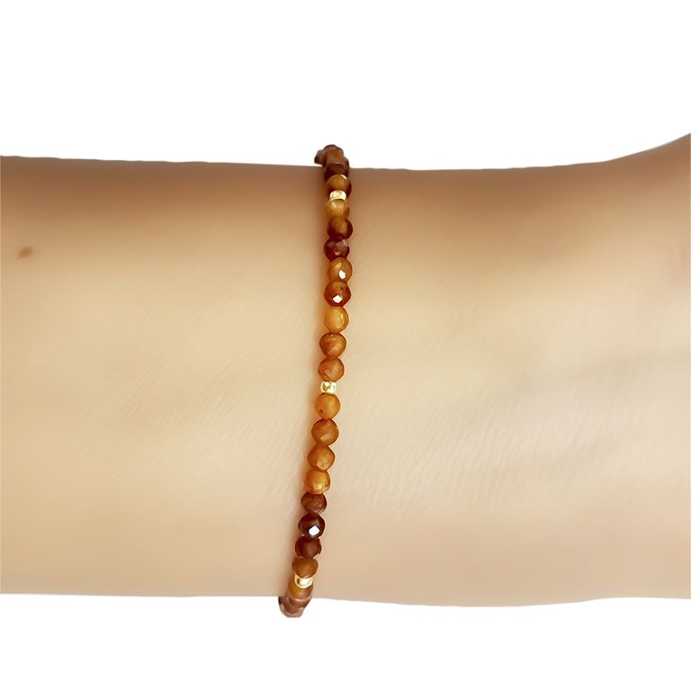 Pulsera Cornalina Facetada 3mm Enchapado Oro 18K Dorado TALLA UNICA