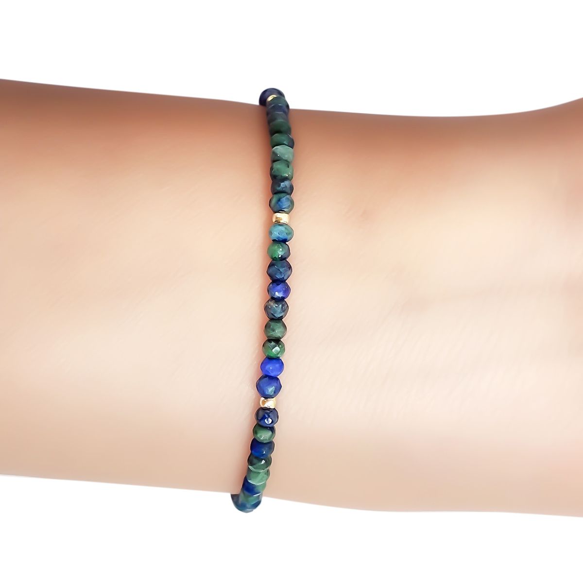 COGGIOLA - Pulsera Azurita Facetada 3mm Enchapado Oro 18K