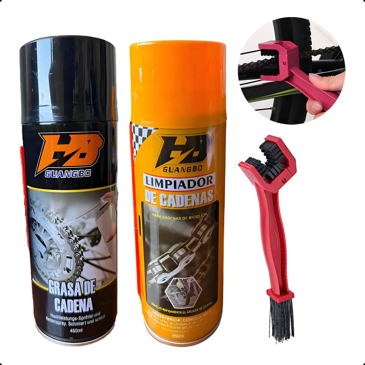 GENERICO - Kit Lubricante Desengrasante Cadena Moto Cepillo Anticorrosivo Limpieza Profunda Cadenas