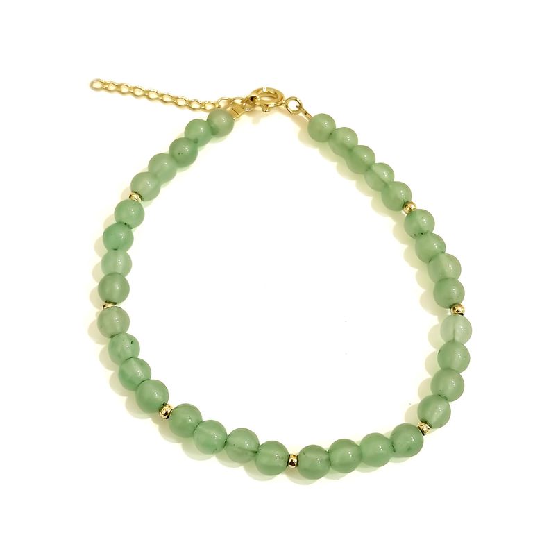 Pulsera Jade 4mm Bolita Enchapado Oro 18K Jade TALLA UNICA