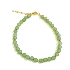 COGGIOLA - Pulsera Jade 4mm Bolita Enchapado Oro 18K