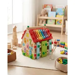 GENERICO - Juguete Didáctico de Madera Casa de Actividades Musical y Motricidad Fina
