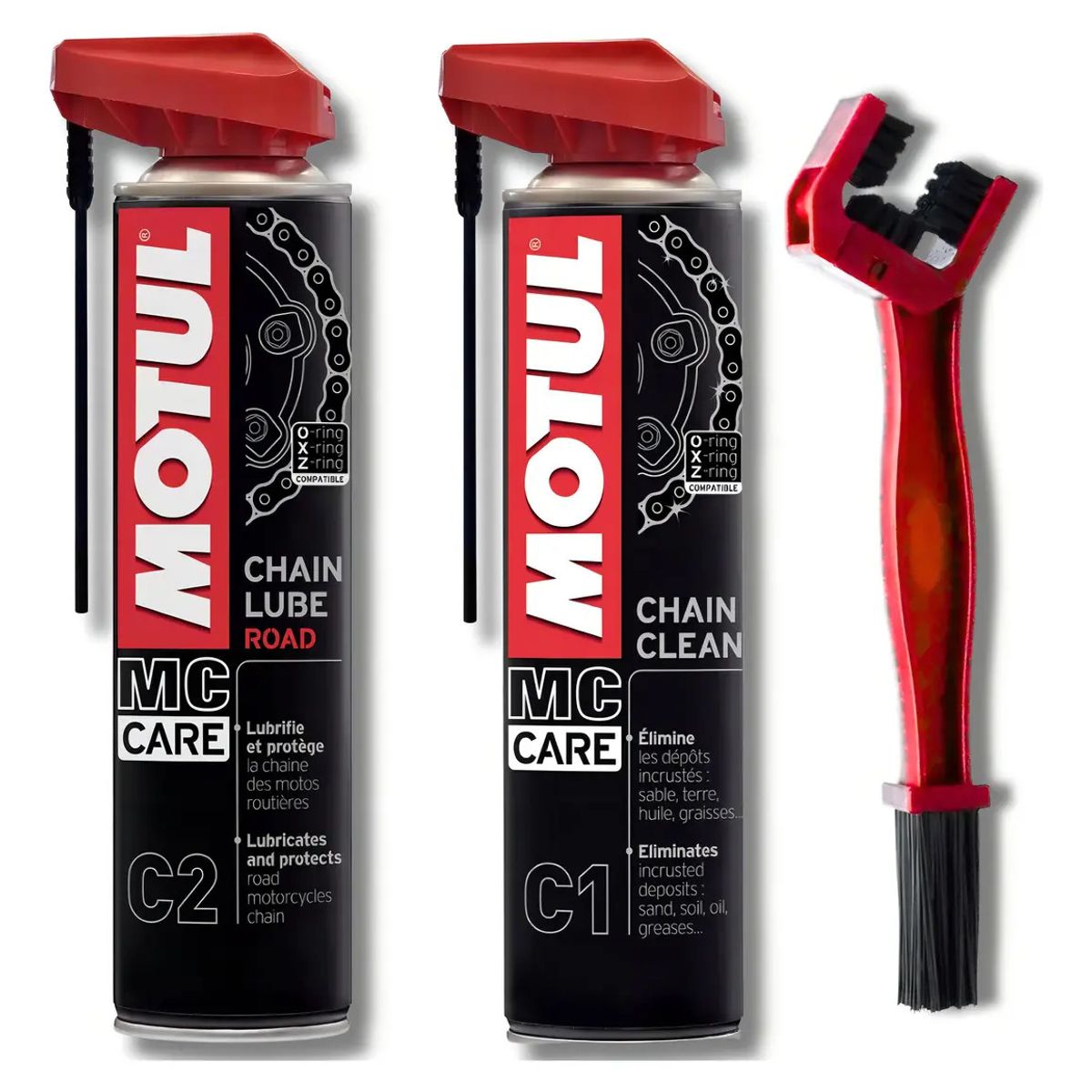 MOTUL - Kit Limpieza Y Lubricación Motos Motul C1 Y C2 + Cepillo