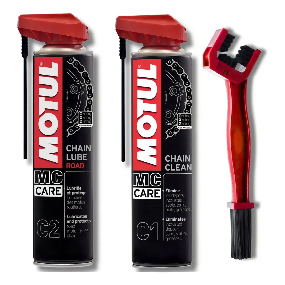 MOTUL - Kit Limpieza Y Lubricación Motos Motul C1 Y C2 + Cepillo