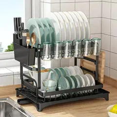 GENERICO - Escurridor De Platos Rack De 2 Niveles De Metal Acero Inoxidable