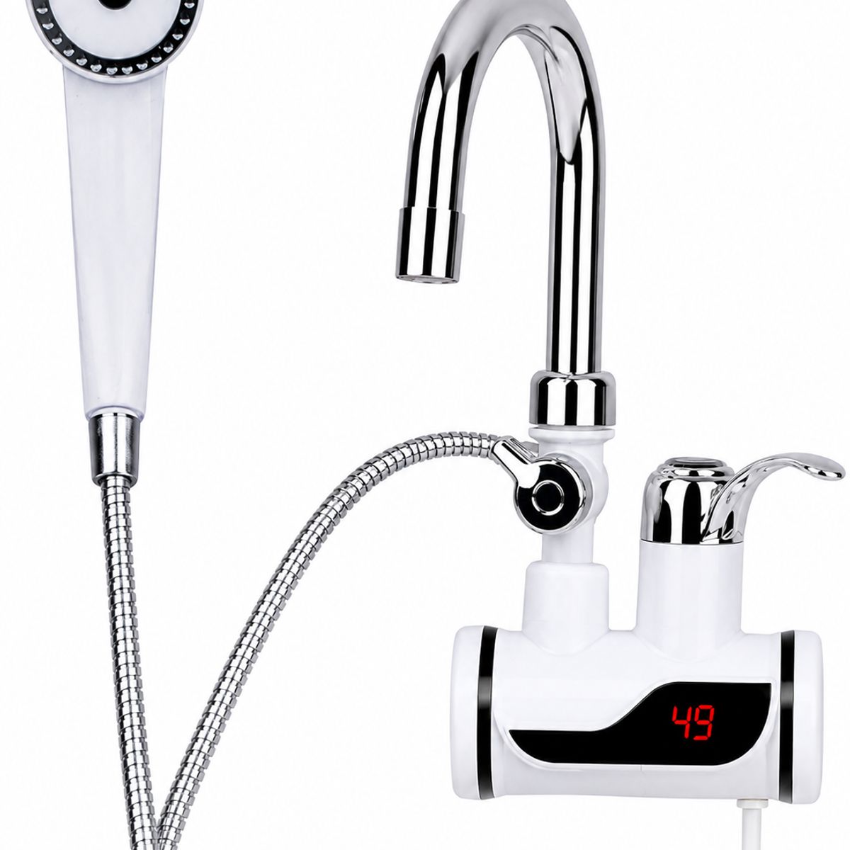 GENERICO - Grifo Eléctrico Calentador de Agua Instantáneo con Ducha y Display LED