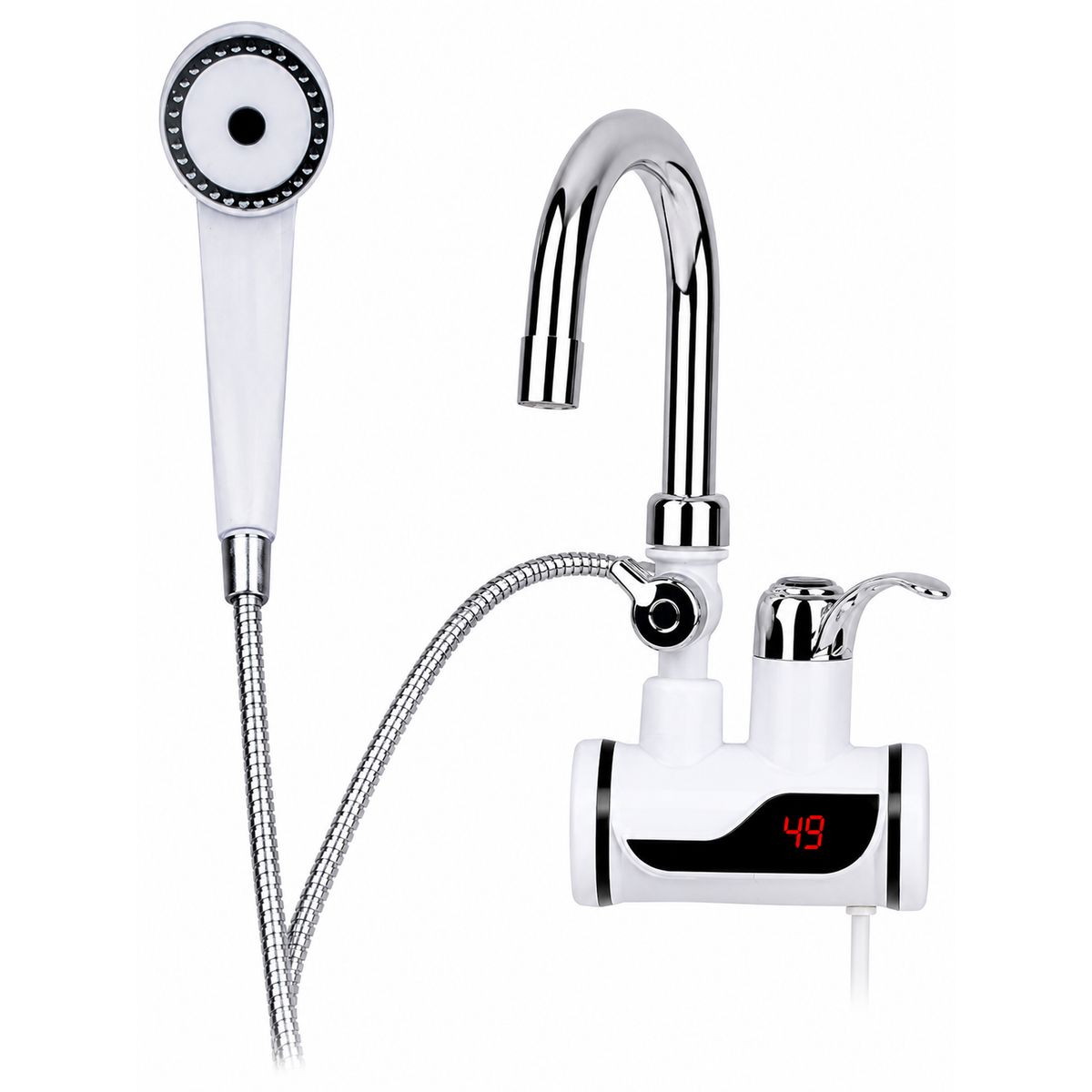 GENERICO - Grifo Eléctrico Calentador de Agua Instantáneo con Ducha y Display LED