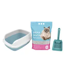 GENERICO - Pack Gato Arenero Mediano Arena 4 Kg Pala Sanitaria Completo Mascotas