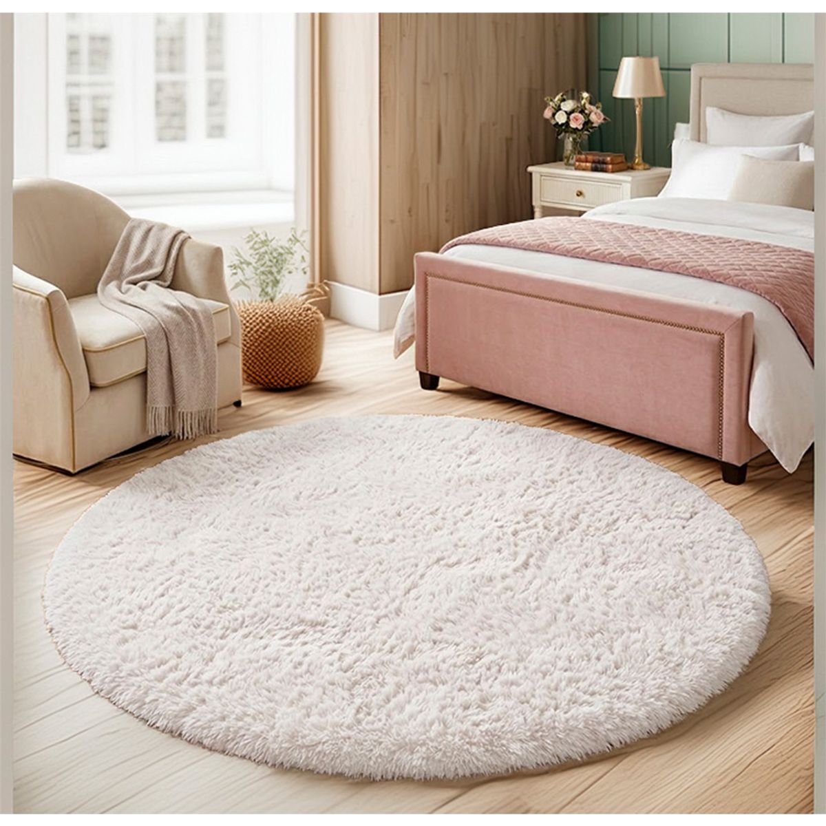 GENERICO - Alfombra Redonda Peluda Tamaño 150 CM Color Blanco