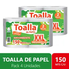 GENERICO - Pack 4 Toallas XXL Hogar 150 mts. Prepicada. extra Absorbente