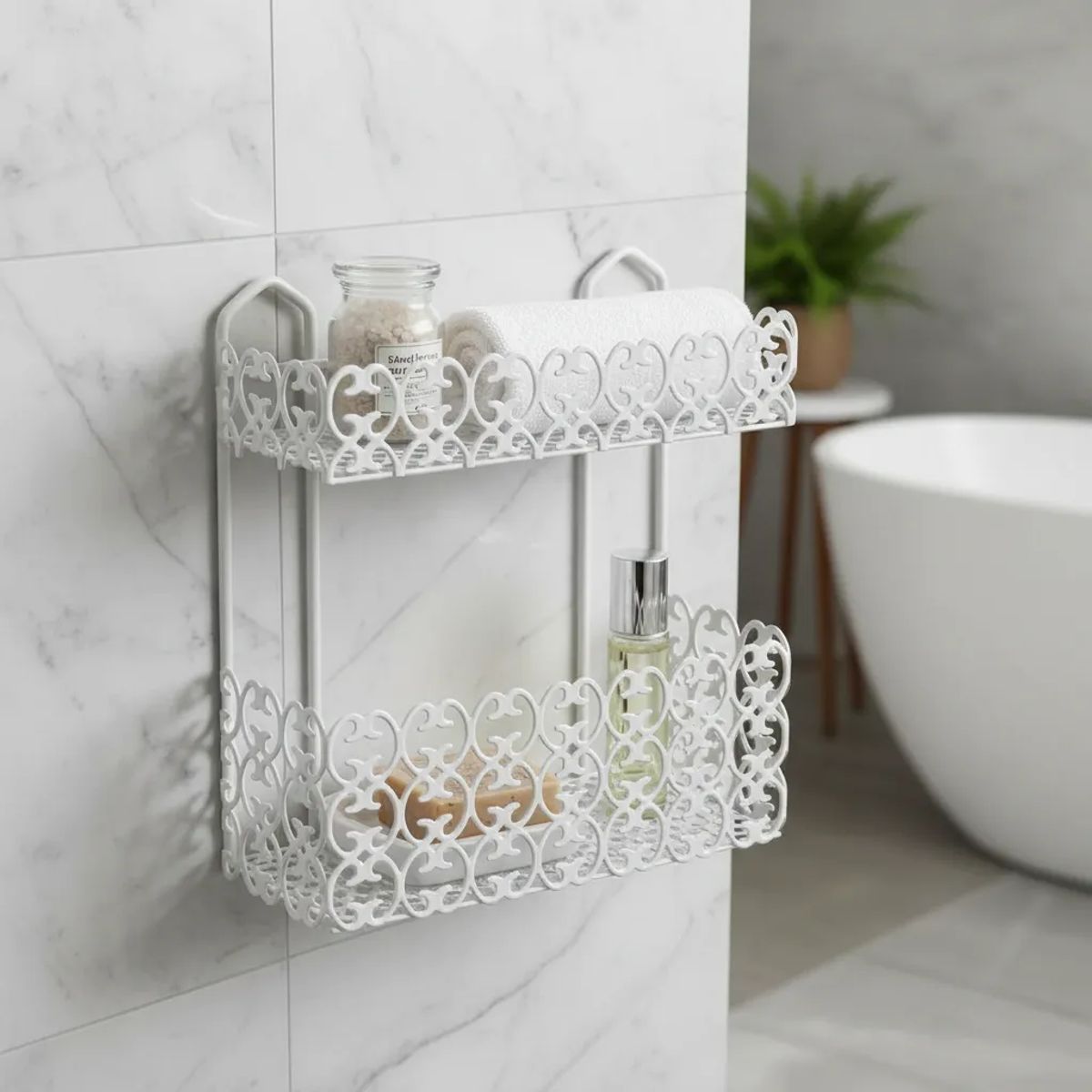 GENERICO - Esquinero Organizador De Baño Metalico Blanco 2 Niveles