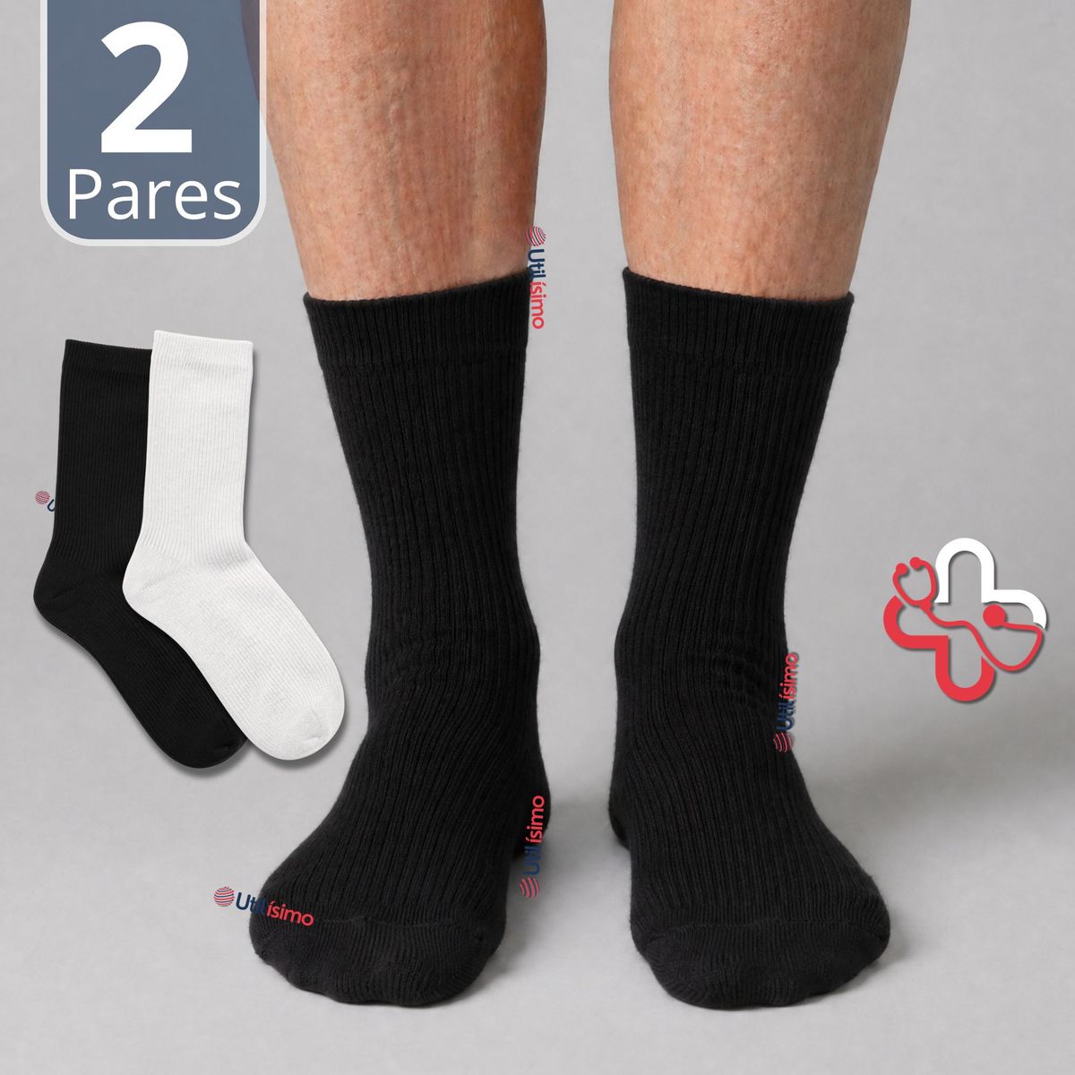 UTILISIMO - Pack 2 Pares Calcetines Diabéticos Hombre Algodón Suave Colores Surtidos Protección