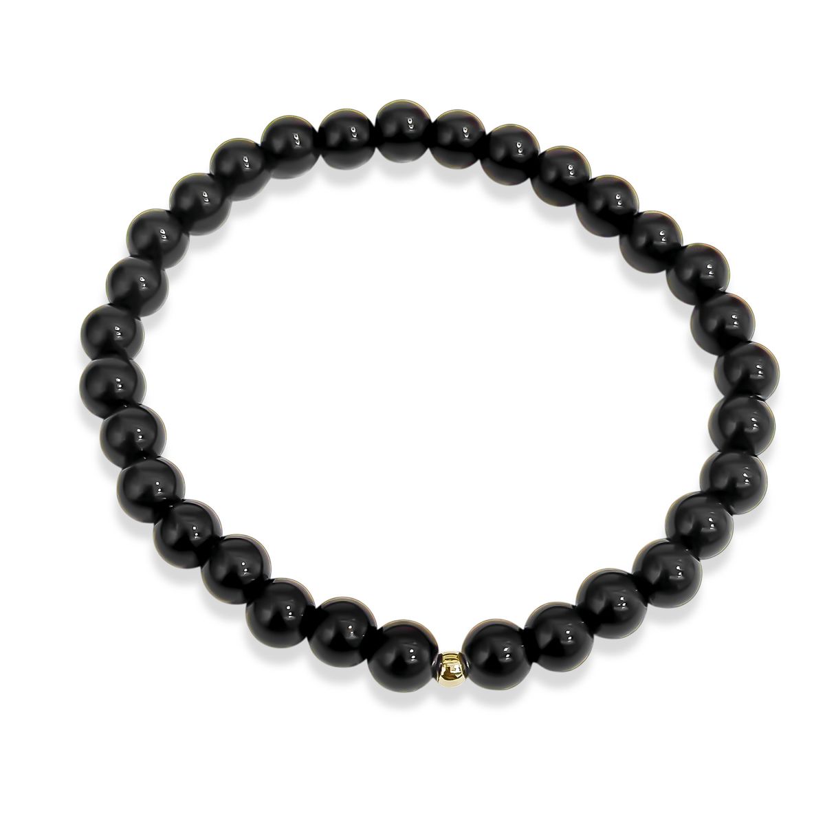 COGGIOLA - Pulsera Ónix 6mm Bolita Plata Fina 925 Elasticada