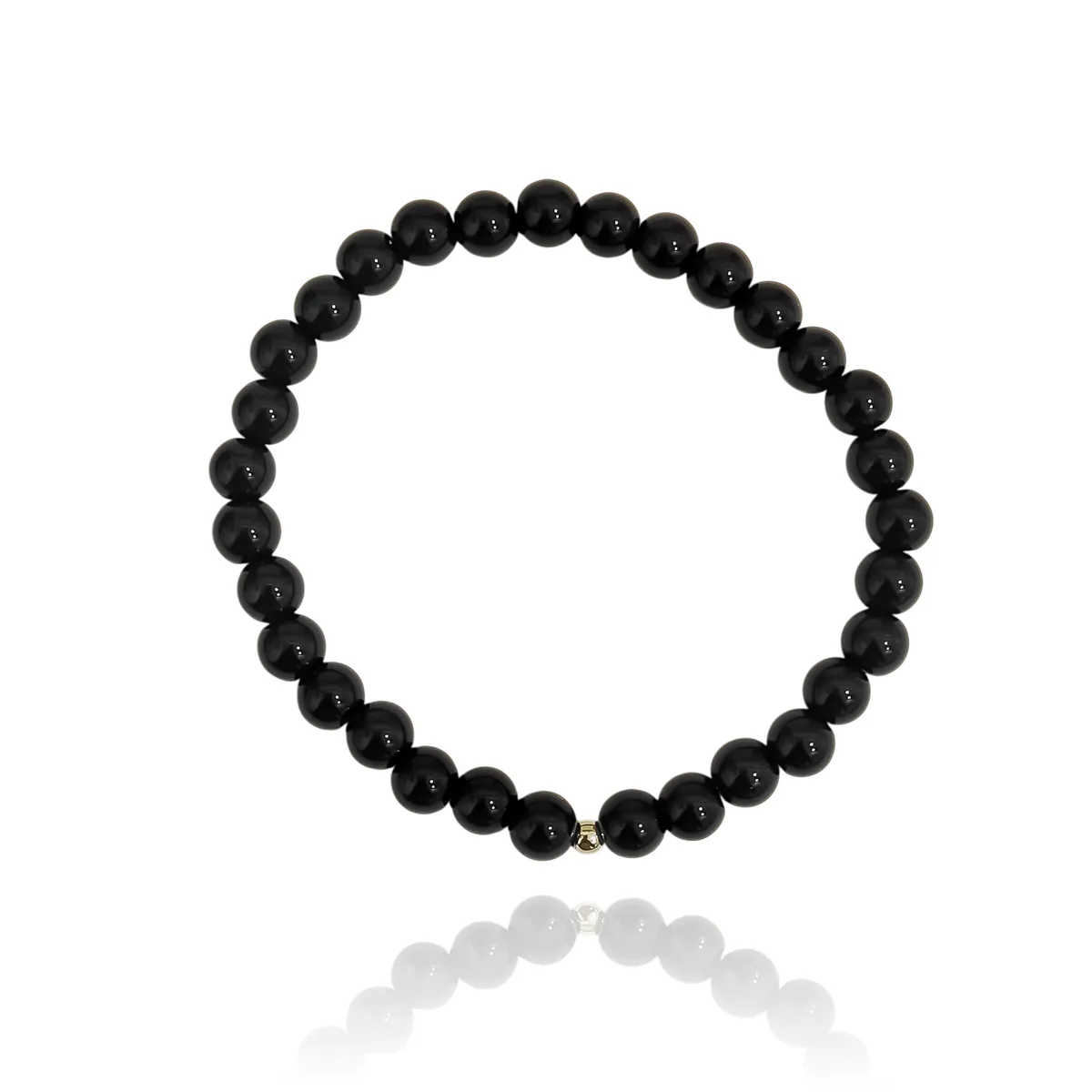 COGGIOLA - Pulsera Ónix 6mm Bolita Plata Fina 925 Elasticada