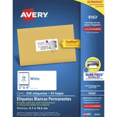 GENERICO - 250 Etiquetas Adhesivas Avery Inkjet 50x100 mm Blanca 25hjs