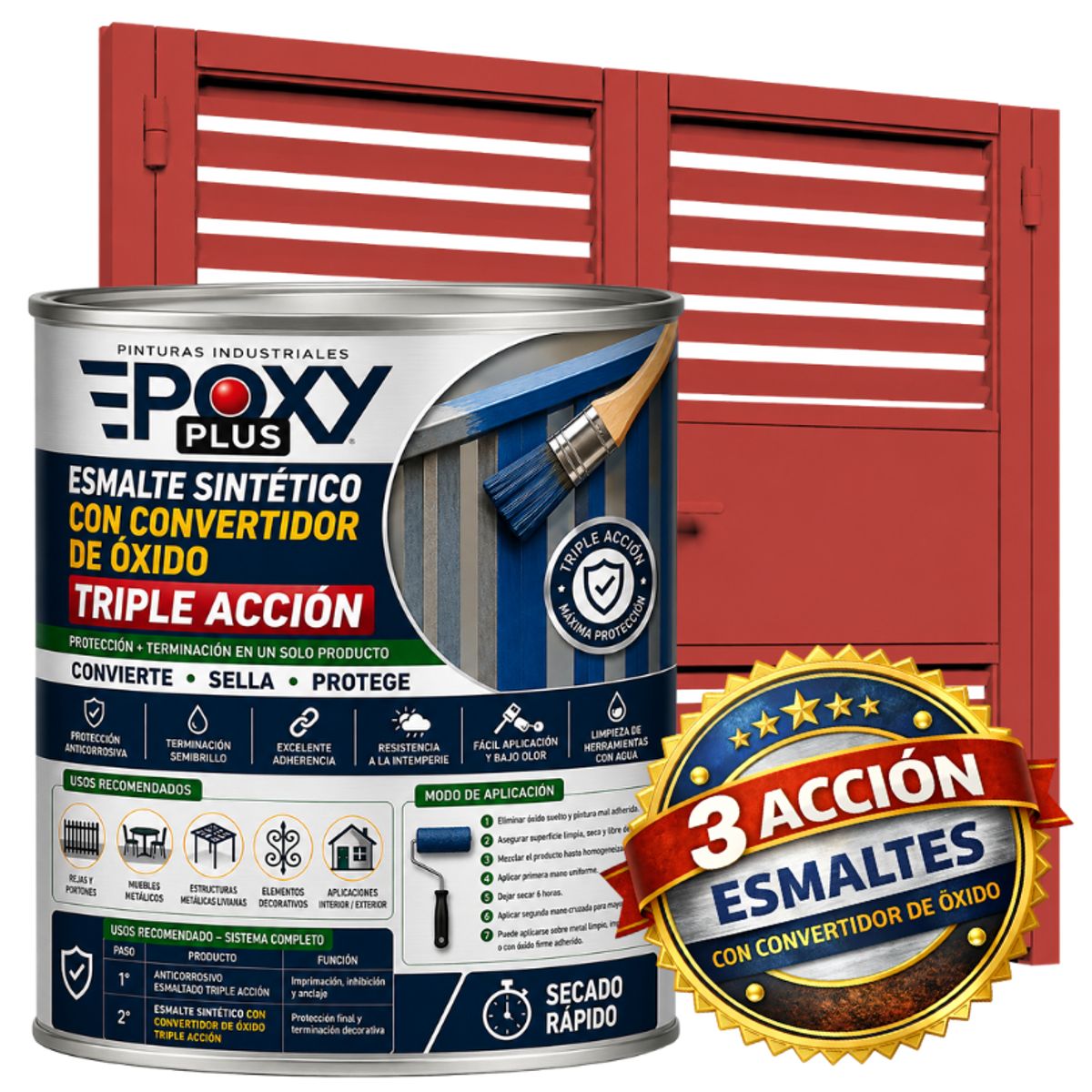 EPOXY - ESMALTE SINTETICO - CONVERTIDOR OXIDO - 1-8 GALÓN -  ROJO CORAL
