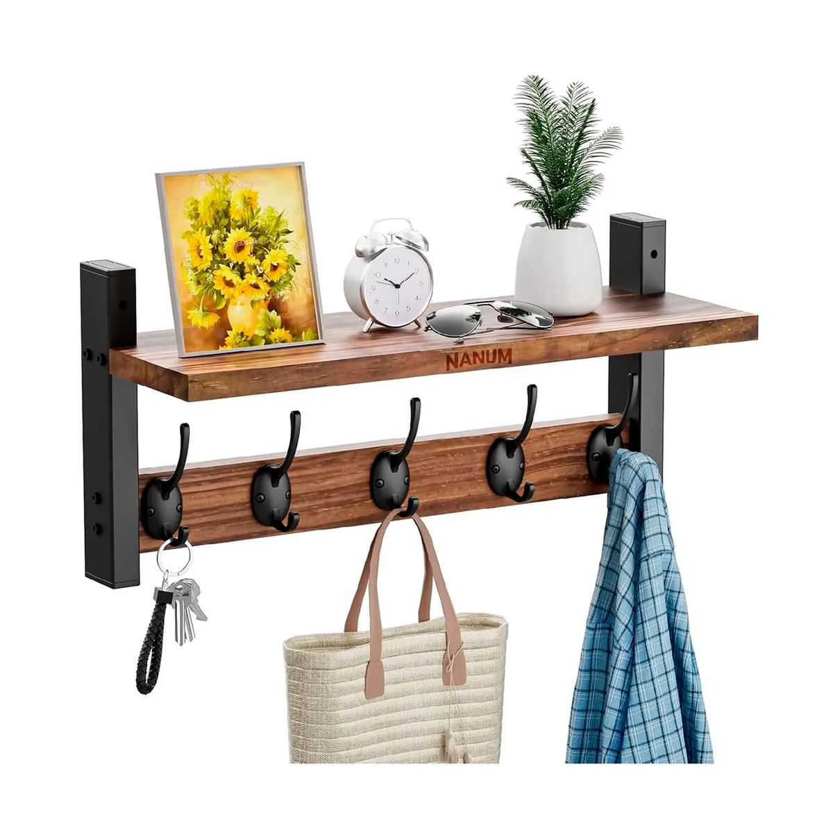 ESHOPANGIE - Repisa Perchero Estante De Pared Estanterías Marrón