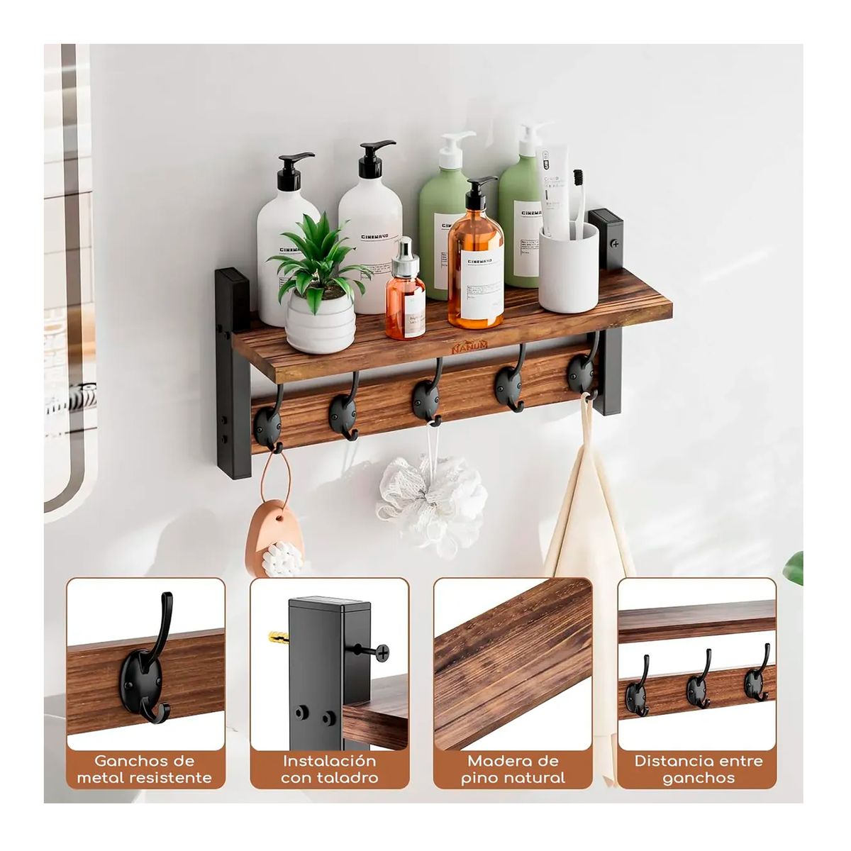 ESHOPANGIE - Repisa Perchero Estante De Pared Estanterías Marrón