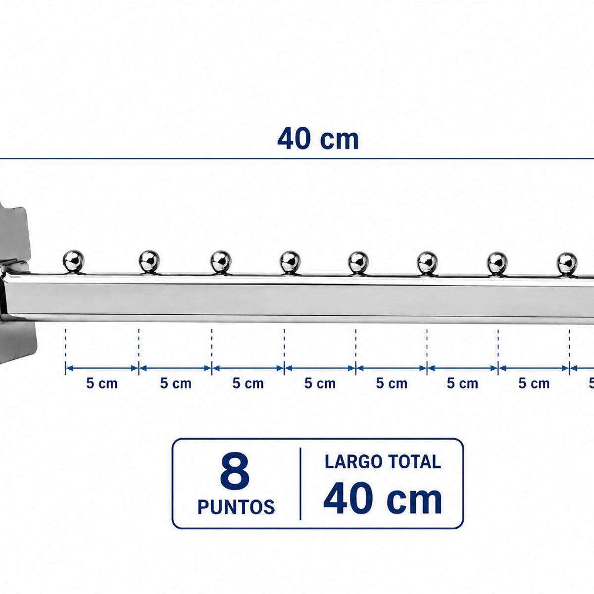 GENERICO - Pack 50 Ganchos Para Panel Ranurado 40 Cm 8 Puntos Cromado