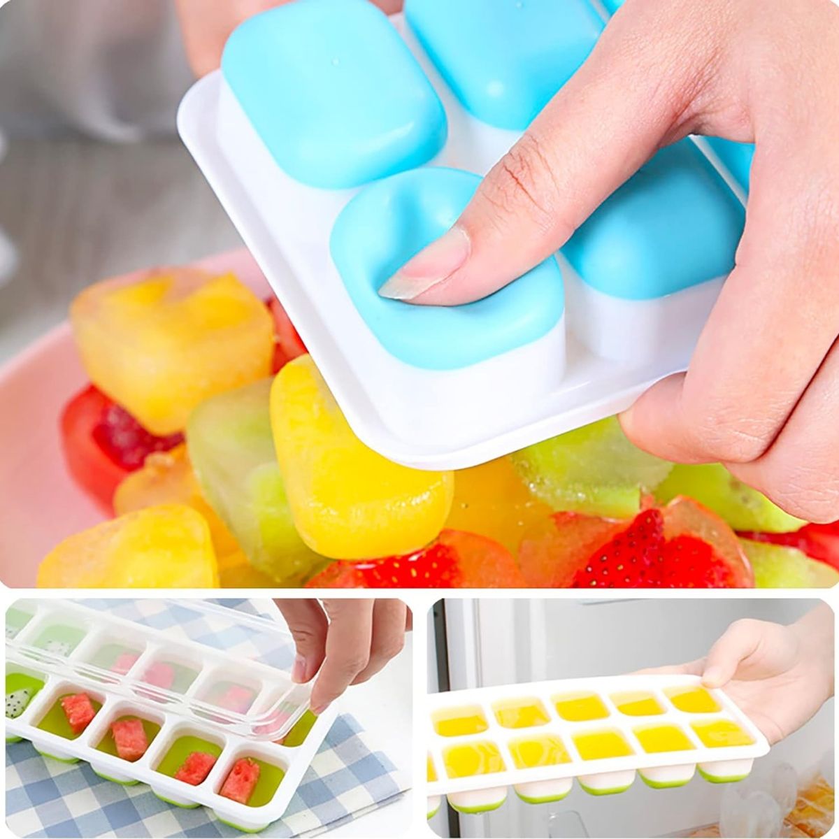GENERICO - Pack 4 Molde Cubetera para Hielo con Base de Silicona Flexible