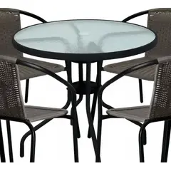 IDEEHOUSE - Juego Terraza Comedor Con 4 Sillas Ratan Cafe Oscuro