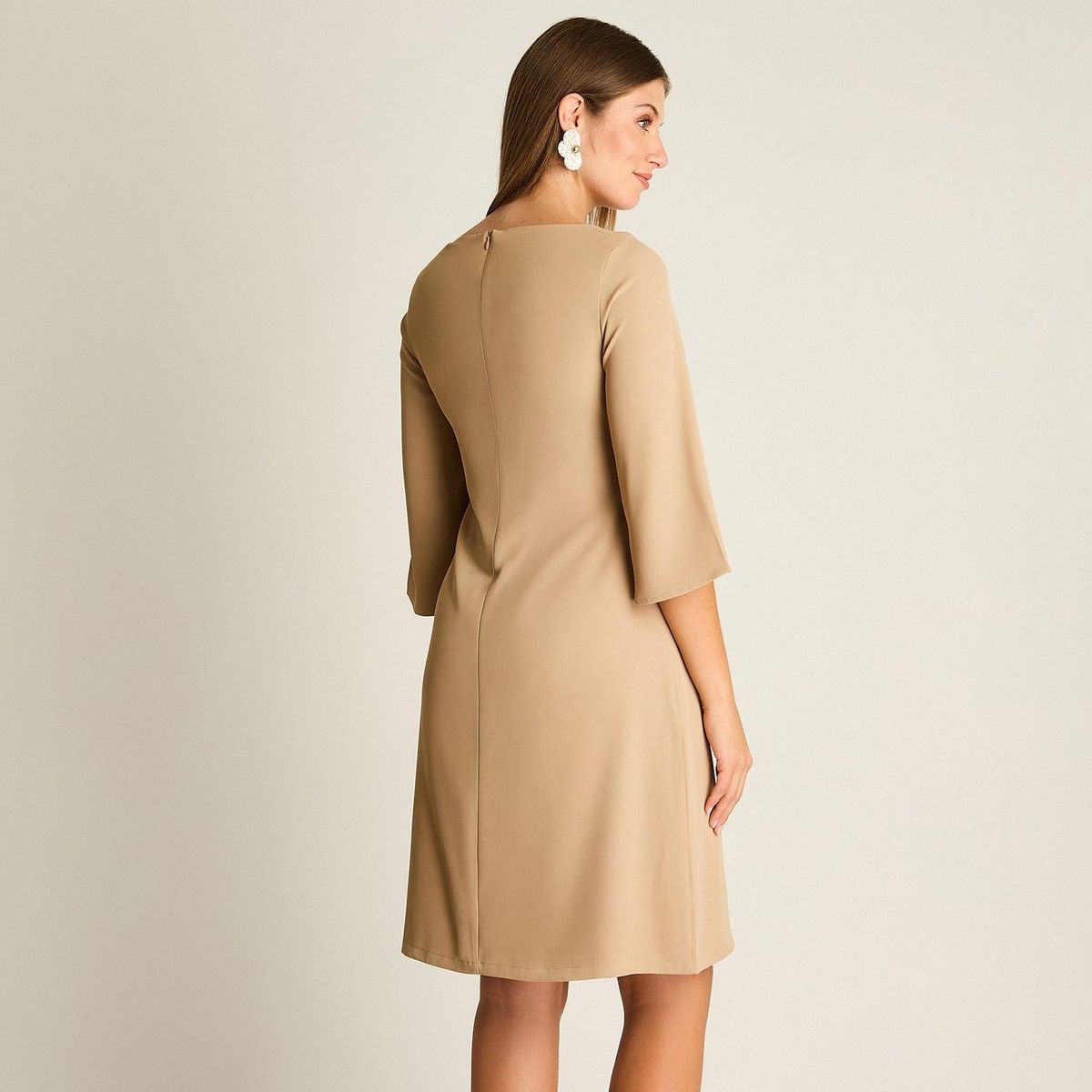 LORENZO DI PONTTI - Vestido Midi Camel Manga 3/4 Clásico