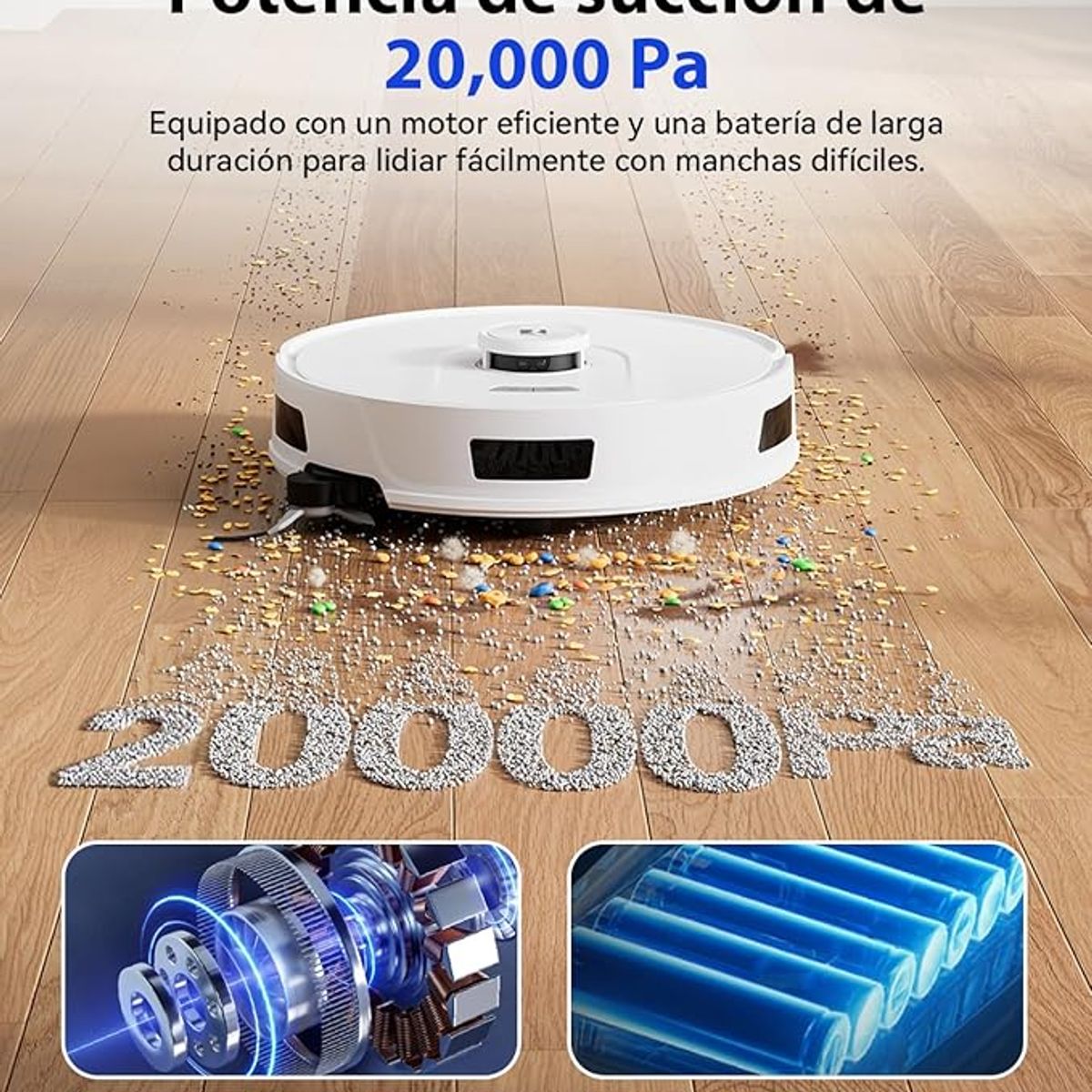 JONR - Redkey D8 Robot Aspirador y Fregasuelos, 200mins 20000Pa Aspirador Robot con Base