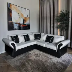 DUNA - Sofa Seccional Madrid linoecocuero negro beige