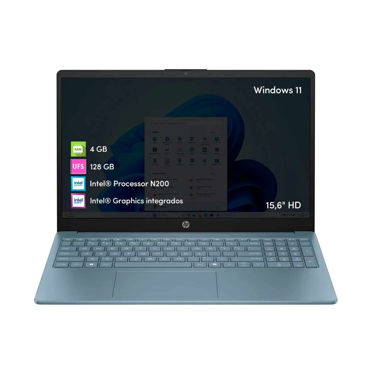 HP - Notebook HP Intel N200 4GB 128GB UFS 15.6 HD Win11