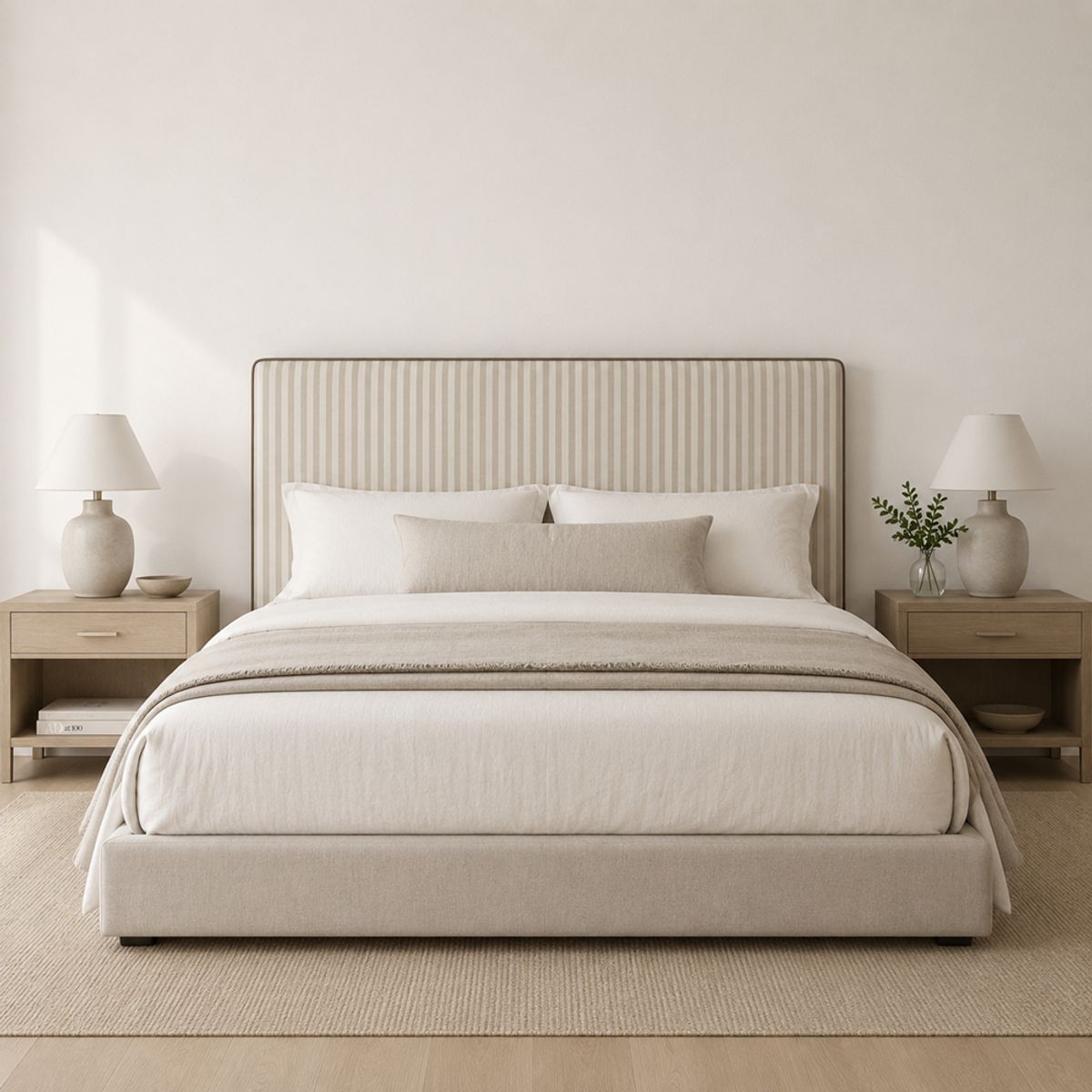 PAUZA - Respaldo Tapizado modelo Maqui rayas beige Super king