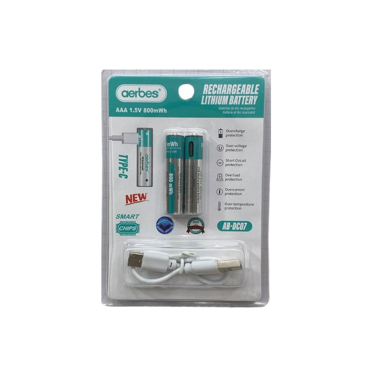 GENERICO - Pilas Recargables AAA USB-C 800mWh con Cable de Carga