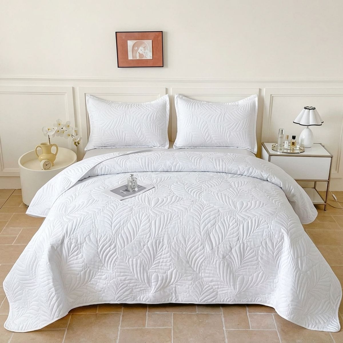 GENERICO - Cubrecama de Verano Liviano Quilt 2 Plazas con Diseño Blanco