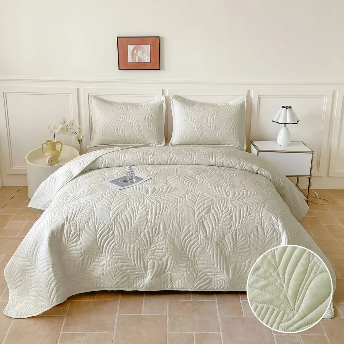 GENERICO - Cubrecama de Verano Liviano Quilt 1.5 Plazas con Diseño Beige