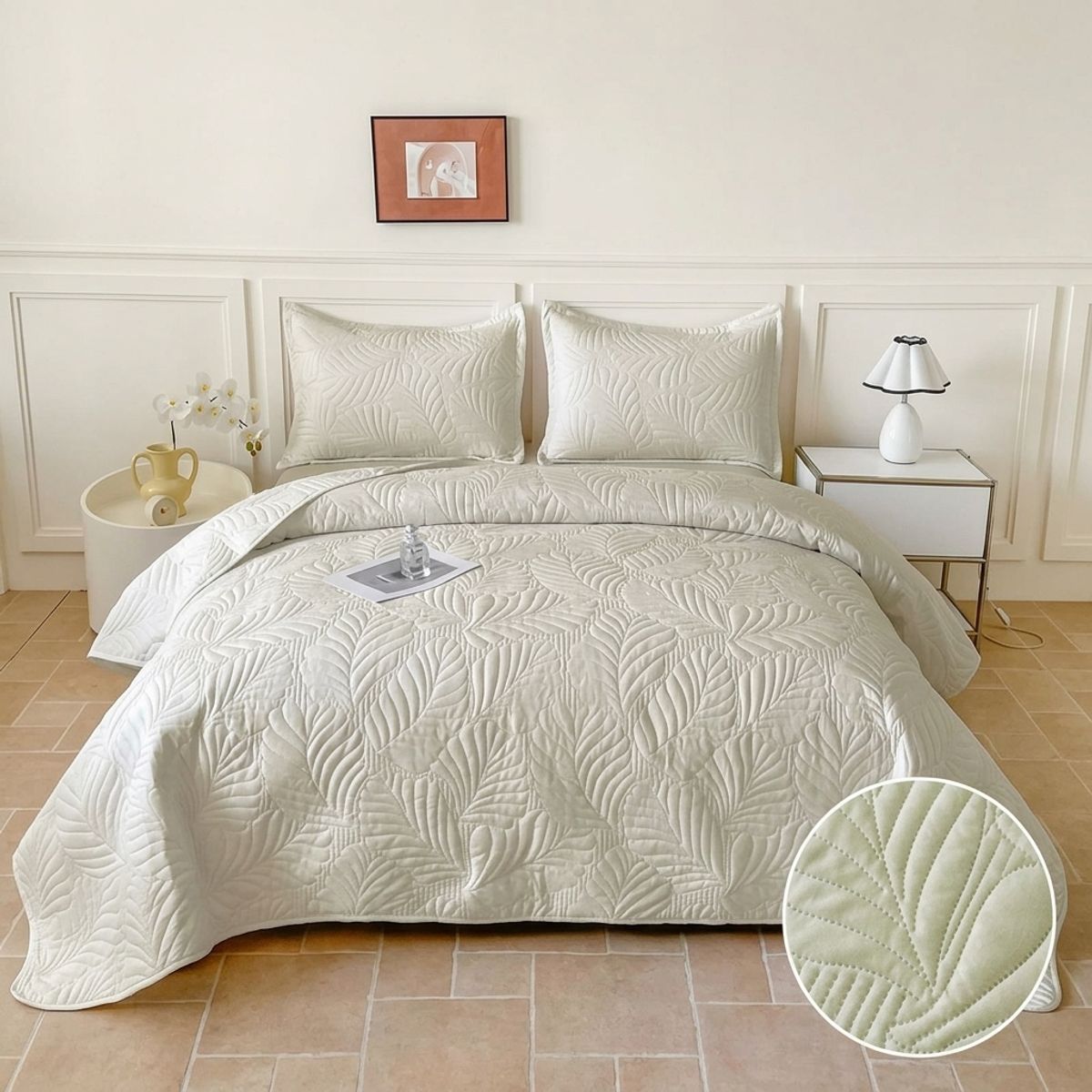 GENERICO - Cubrecama de Verano Liviano Quilt 1.5 Plazas con Diseño Beige