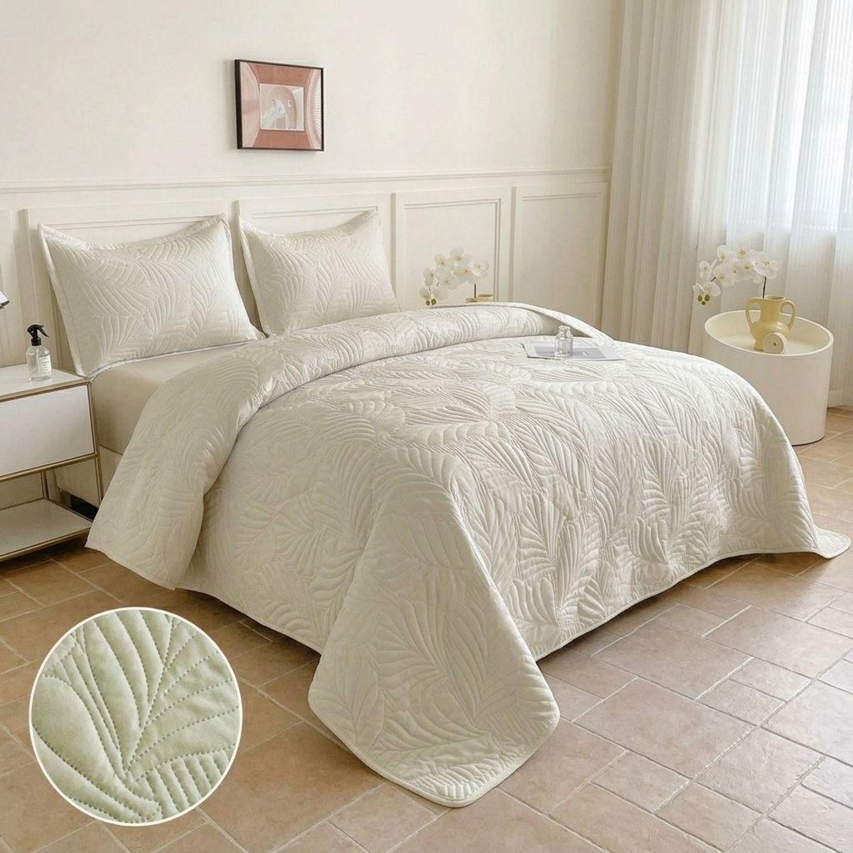 GENERICO - Cubrecama de Verano Liviano Quilt 1.5 Plazas con Diseño Beige