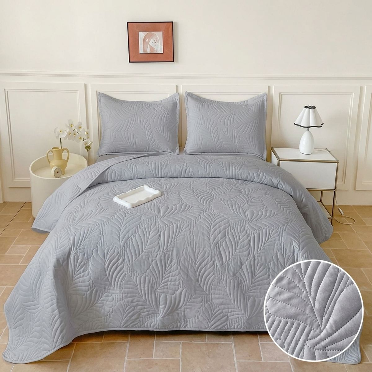 GENERICO - Cubrecama de Verano Liviano Quilt King con Diseño Gris